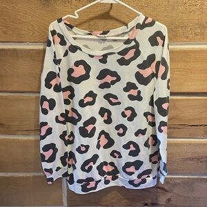 BiBi Pink and Gray Leopard Print Sweatshirt